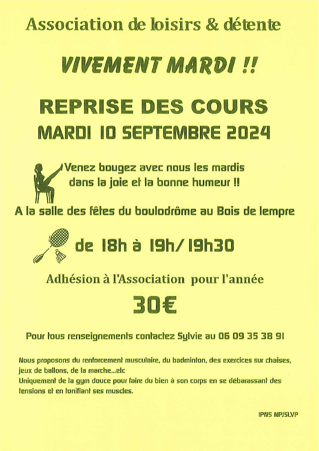 Affiche reprise cours de gym 2024 pdf