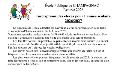 Inscription à l&rsquo;école – rentrée 2026