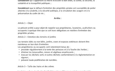 Arrêté municipal entretien des propriétés privées